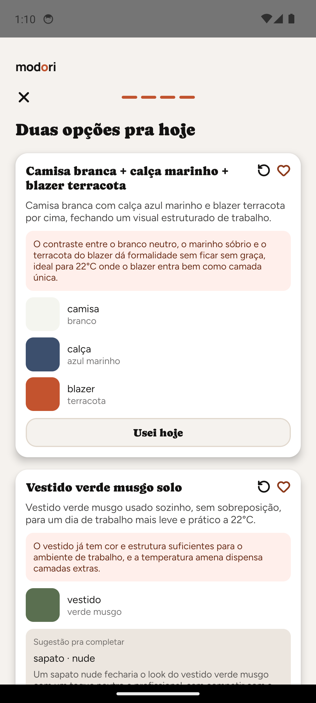 Tela de montar look com sugestões geradas